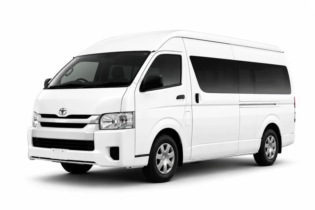 White Toyota Hiace minibus for group transfers in Zanzibar